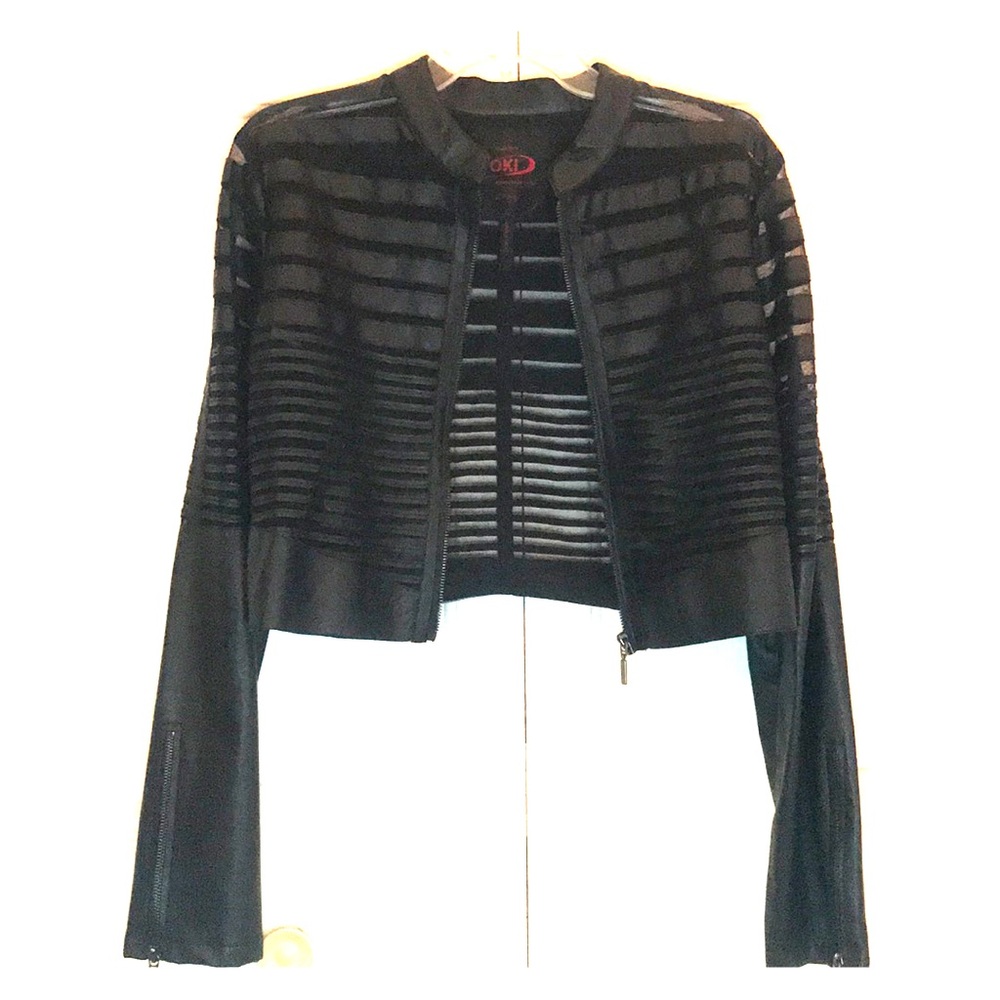 Black cropped jacket with mesh strips